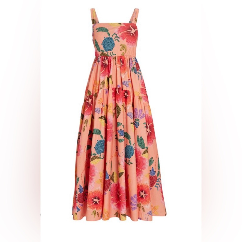 FARM RIO Floral Sea Poplin Midi Dress